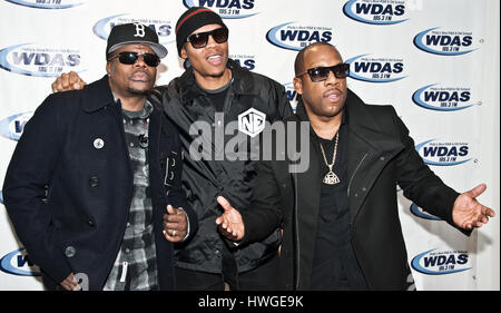 Bala Cynwyd, PA, Stati Uniti d'America. 11 gennaio, 2017. American R&B Gruppo Bell Biv DeVoe visita WDAS prestazioni del teatro. Foto Stock