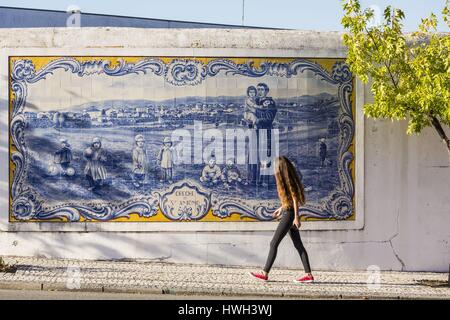 Il Portogallo, Regione settentrionale del distretto di Guarda, Vila Nova de Foz Coa, azulejos Foto Stock