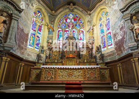 Francia, Finisterre, Parc Naturel Regional d'Armorique, Parc Naturel marin d'Iroise, DOUARNENEZ, altare e l'altare principale del XVI secolo San Herle de Ploare chiesa Foto Stock