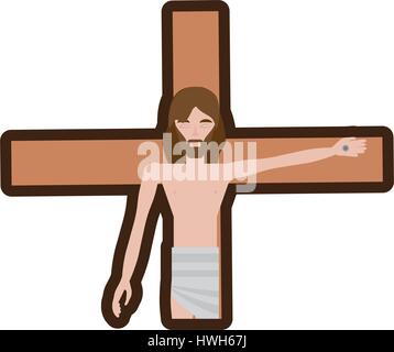 Gesù Cristo inchiodato alla croce la linea Illustrazione Vettoriale