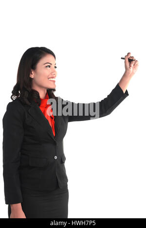 Asian business donna scrivere qualcosa di isolato su sfondo bianco Foto Stock