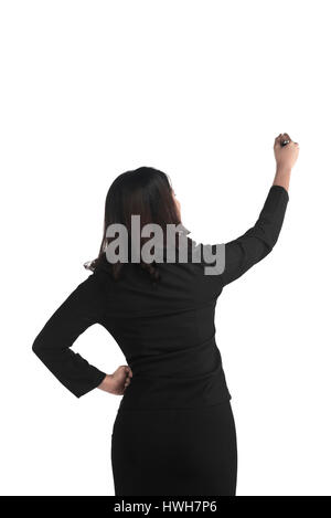 Asian business donna scrivere qualcosa di isolato su sfondo bianco Foto Stock