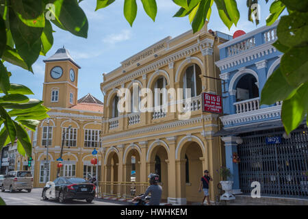 Rinnovato il patrimonio architettonico di Soi Rommanee in Phuket Citta Vecchia, Isola di Phuket, Tailandia. 05-Mar-2017 Foto Stock