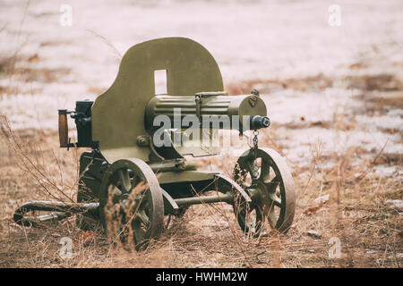 Maxim's mitragliatrice modello 1910/30 su un Vladimirov su ruote di supporto. PM M1910 è stata una macchina pesante pistola utilizzata dalla Imperial esercito russo durante il WW I e Foto Stock