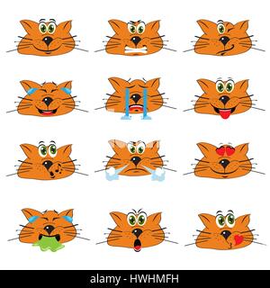 Cat Emojis set di icone emoticon isolato. Illustrazione Vettoriale su sfondo bianco Illustrazione Vettoriale
