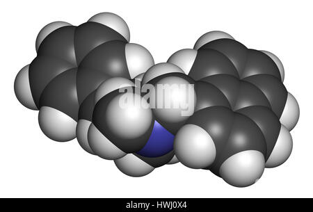 Naftifina farmaco antifungino molecola. Il rendering 3D. Gli atomi sono rappresentati come sfere con i tradizionali colori: idrogeno (bianco), carbonio (grigio), ni Foto Stock