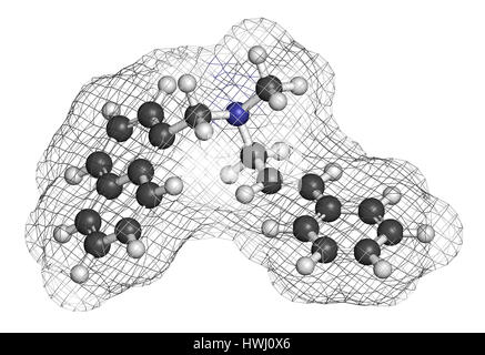 Naftifina farmaco antifungino molecola. Il rendering 3D. Gli atomi sono rappresentati come sfere con i tradizionali colori: idrogeno (bianco), carbonio (grigio), ni Foto Stock