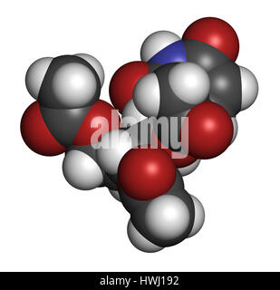 Triacetato di uridina molecola di farmaco. Usato come antidoto per il trattamento di chemioterapia overdose. Il rendering 3D. Gli atomi sono rappresentati come sfere con convenzionali c Foto Stock