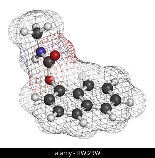 Carbaryl (carbaril) delle molecole di insetticida carbammato (classe). Il rendering 3D. Gli atomi sono rappresentati come sfere con i tradizionali colori: idrogeno (w Foto Stock