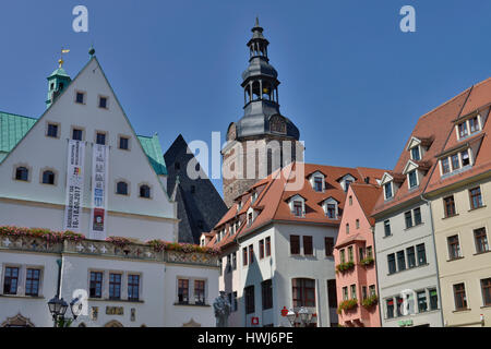 Altbauten, San Andreaskirche, Markt, Lutherstadt Eisleben, Sachsen-Anhalt, Deutschland Foto Stock