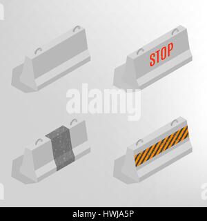 Ferro da stiro in blocchi di cemento per barriere con un markup, isolati su sfondo bianco. Gli elementi di design per la ricostruzione. Appartamento 3D isometrica stile, illu vettore Illustrazione Vettoriale