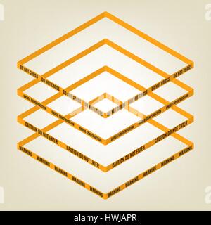 Nastro di avvertenza per la scherma con testo non cross, avvertenza, attenzione. Isolato su sfondo bianco. Gli elementi di design per la ricostruzione. Appartamento 3D isometrica Illustrazione Vettoriale