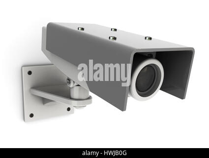 3d illustrazione di generic security telecamera montata sulla parete bianca Foto Stock