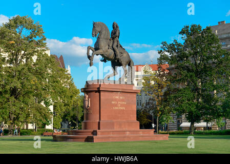 Reiterstandbild, Graf Rakoczi, Kossuth ter, Budapest, Ungarn Foto Stock