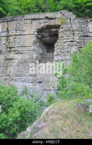 Pietra di cava, paesaggio protetto, Schwabisch Hall-Steinbach, Baden-Wuerttemberg, Germania Foto Stock