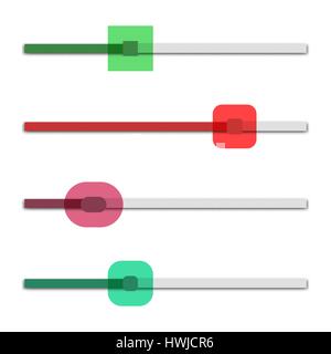 Set di cursori orizzontali di forme differenti isolati su sfondo bianco. Interfaccia Web di elementi di design, illustrazione vettoriale. Illustrazione Vettoriale