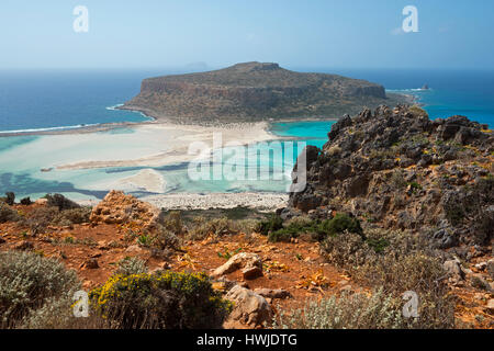 Balos Beach, penisola Gramvousa, comunità locale Kissamos, distretto regionale di Chania, Creta, Grecia Foto Stock