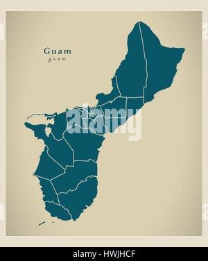 Mappa moderno - Guam con i distretti di GU Illustrazione Vettoriale