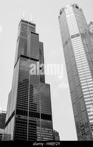 Chicago's Willis (formerly Sears Tower) in bianco e nero Foto Stock