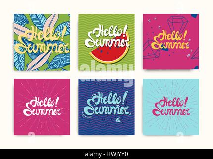 Ciao Estate iscrizione set di poster Illustrazione Vettoriale