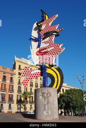 Roy Lichtenstein scultura di testa a Barcellona, Spagna Foto Stock