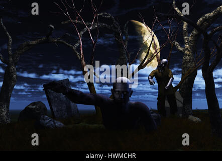 3D render di zombie in un paesaggio tormentato Foto Stock