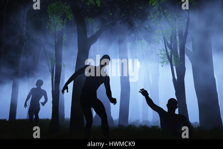 3D render di zombie nello Spooky foggy forest Foto Stock