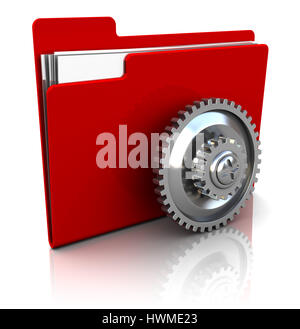 3d illustrazione di red icona cartella con ruota dentata Foto Stock