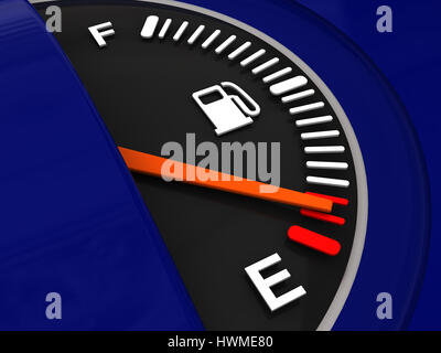 Abstract 3d illustrazione del misuratore di carburante e blu sul pannello in plastica Foto Stock