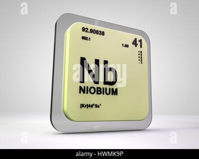 Niobio - Nb - elemento chimico tavola periodica 3D render Foto Stock