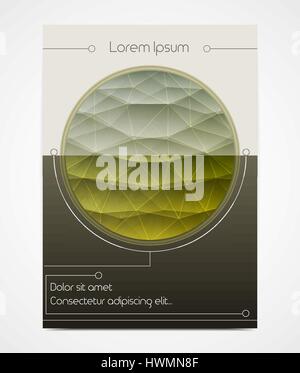 Il design del coperchio con cerchio poligonale. Linea di orizzonte in una cornice rotonda. Campo di grano. Stile geometrico. Esso può essere utilizzato come poster, opuscoli, brochure, libro. Si Illustrazione Vettoriale