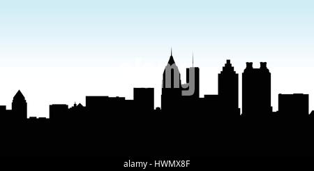 Silhouette skyline della città di Atlanta, Georgia, Stati Uniti d'America. Illustrazione Vettoriale