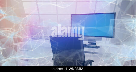 Sfondo nero con sfumature contro Ufficio con vista della città 3d Foto Stock