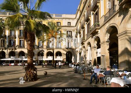 In Spagna, in Catalogna, Barcellona, quartiere Barrio Gotico, vicino alla Rambla, Plaça Reial (Piazza Reale) Foto Stock