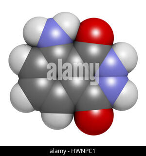 Il luminolo molecola chemiluminescente. Usato per rilevare il sangue in una scena del crimine. Il rendering 3D. Gli atomi sono rappresentati come sfere convenzionale con codifica a colori Foto Stock