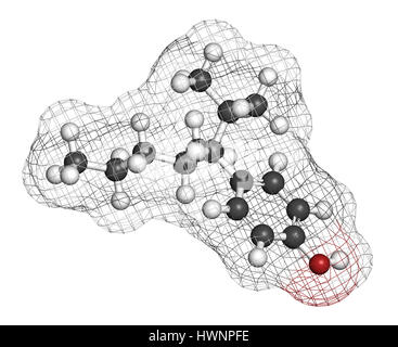 Nonilfenolo Endocrine Disruptor molecola (un isomero mostrato). Il rendering 3D. Gli atomi sono rappresentati come sfere con i tradizionali colori: idrogeno ( Foto Stock