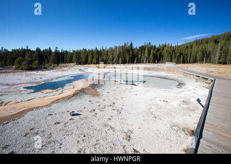 Doppietto piscina nella Upper Geyser Basin presso il Parco Nazionale di Yellowstone Ottobre 7, 2016 a Yellowstone, Wyoming. Foto Stock