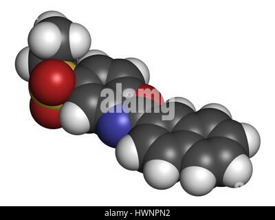 Ezutromid Duchene distrofia muscolare molecola di farmaco. Attivatore di utrophin. Il rendering 3D. Gli atomi sono rappresentati come sfere con colore convenzionale codi Foto Stock