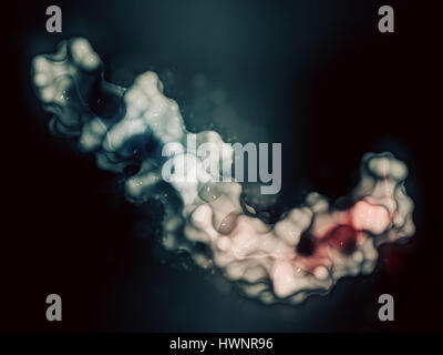 Beta-amiloide (Abeta) peptide, rendering 3D. Componente principale delle placche trovati nella malattia di Alzheimer. Cartoon rappresentazione combinata con semi-transpa Foto Stock