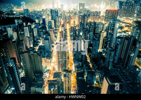Notte del centro urbano di Hong Kong Foto Stock