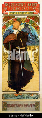 Borgo, Sarah Bernhardt, 1899 Art Nouveau poster da Alphonse Mucha per l'attrice' versione francese del gioco da Shakespeare nel suo teatro in Parigi