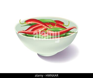 Peperoncini misti in una ciotola Illustrazione Vettoriale