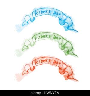 Felice giorno padri lettering con set di nastro di carta per biglietti di auguri. Padri giorno acquerello disegnato a mano illustrazione vettoriale EPS10. Illustrazione Vettoriale