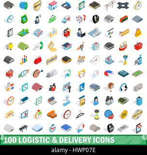 100 logistic consegna set di icone, stile isometrico Illustrazione Vettoriale