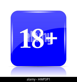 18 plus icon, sito web blu pulsante su sfondo bianco. Foto Stock