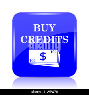 Acquista crediti icona, sito web blu pulsante su sfondo bianco. Foto Stock
