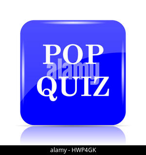 Pop quiz icona, sito web blu pulsante su sfondo bianco. Foto Stock