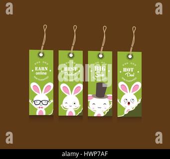 Raccolta di quattro regalo di Pasqua tags decorata con coniglietti Illustrazione Vettoriale