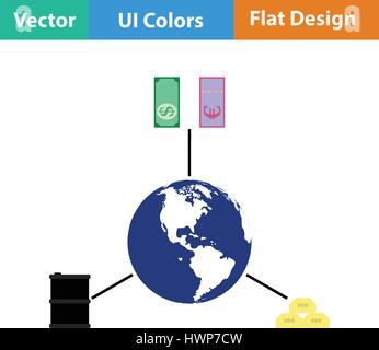 Olio, dollaro e oro con planet concetto icona. Design piatto. Illustrazione Vettoriale. Illustrazione Vettoriale