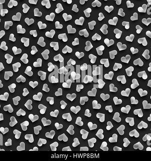 Seamless Pattern monocromatico con cuori. Ripetizione di forme sparse Texture. Foto Stock